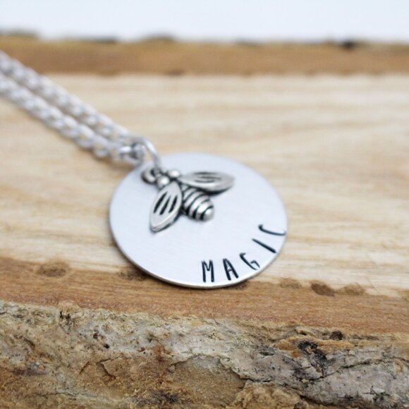 Bee Magic - Hand Stamped Pendant w/ 18" Chain - Handmade & Hypoallergenic - Picture 6 of 6